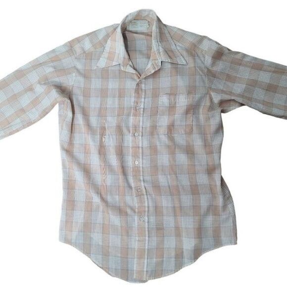 Vintage 80s Orange Blue Plaid Retro Button Down Shirt - Picture 1 of 10